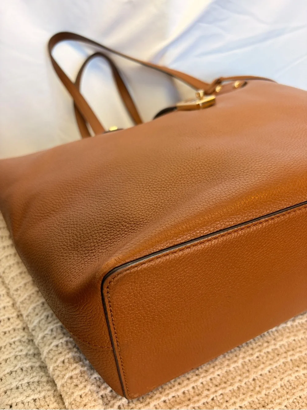 Michael Kors Karson Cognac Pebbled Leather Tote with Gold Hardware